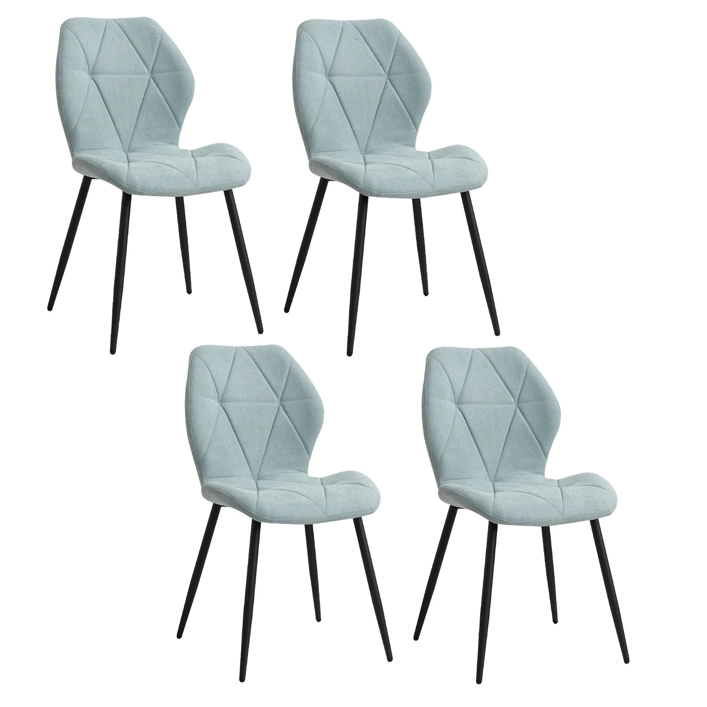 EGOONM Modern Black Upholstered Padded Linen Fabric Metal Legs-Feet 4 Kitchen-Dining Room Chairs/Dimensions: L 42cm x W 48cm x H 86cm/Colors-Black/Blue/Beige/Gray