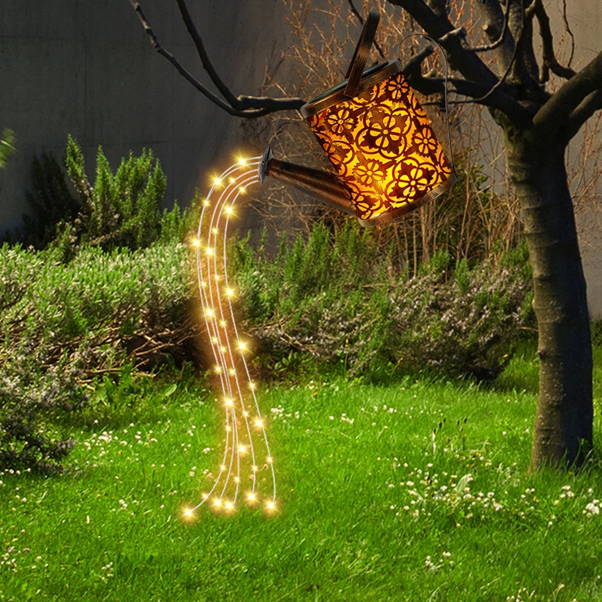 No-EN-Name-Null Outdoor Garden Waterproof Smart Light Control Switch Warm White LED Solar-Powered Removable G-Type Hook Floral Pattern Black-Bronze Watering Kettle Can Shaped Design Light Ropes-String Lights/Colors-Black/Bronze/Floral/Multicolor