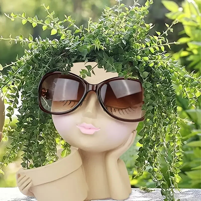 No-EN-Name-Null Indoor-Outdoor Classic Beige Resin Cute Girl Face Handheld Basket Flower Pots Planters/Colors-Beige/White/Gray/Brown/Pink/Multicolor/Floral