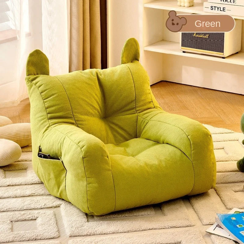OLEVO Kids Modern U-Shaped Combination Cute Bear Soft Imitation Hemp Linen-Cotton Breathable Velvet Fabric Safe EPS Particles Deep Play Sofa/Colors-Green, Yellow, White/Size-38x38x35cm or Dimensions: 43x43x40cm