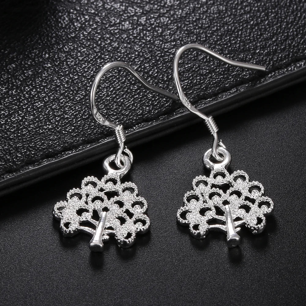 No-EN-Name-Null-ALIZERO Adult Women Sterling Silver Fine Imitation Natural Floral Tree Shaped Hanging Drop Earrings