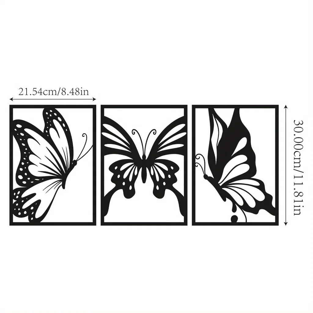 HELLOYOUNG Modern Black-Brown Iron Metal Three-Panel Realistic Natural Trees Art Plaques/Size: 36.61 x 14.41 inches