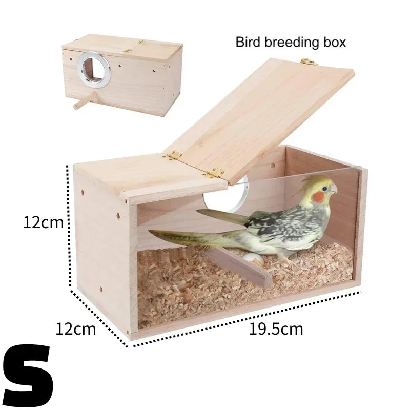 No-EN-Name-Null Natural Paulownia-Pine Wood Frame Clear Transparent Acrylic Panels Sides Rectangle Bird Breeding Box Bird Cage Accessories