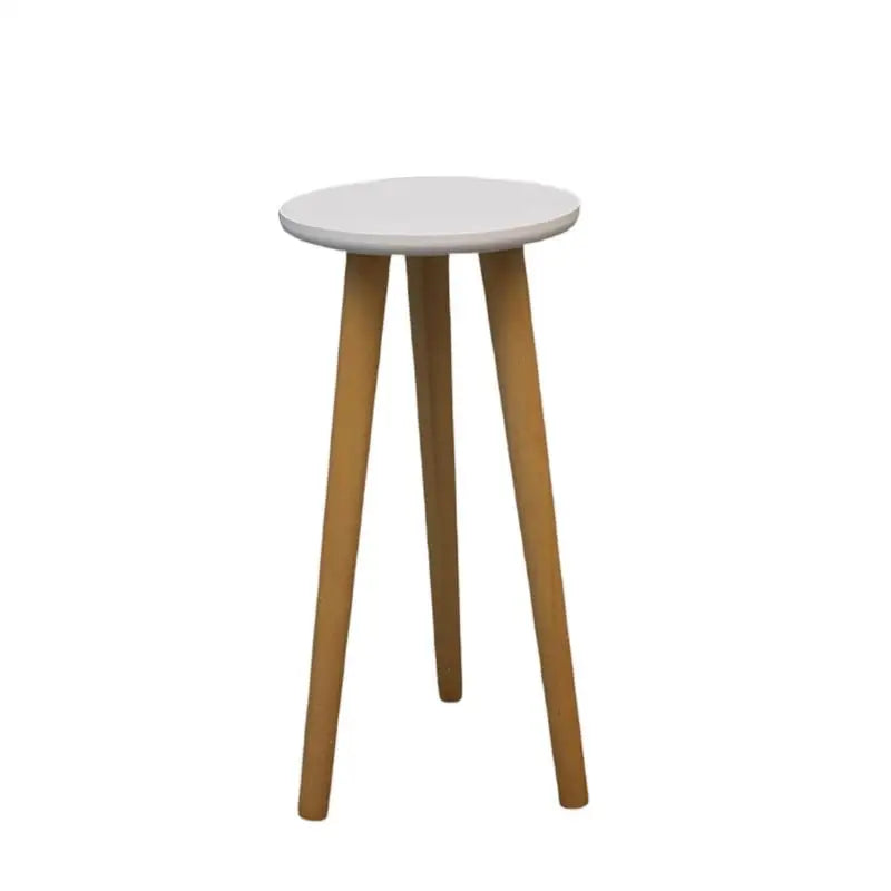 No-EN-Name-Null Indoor Modern Round Shaped Solid Oak Wood White Top 3-Brown Round Legs Tall Plant Stands /Sizes-S/M