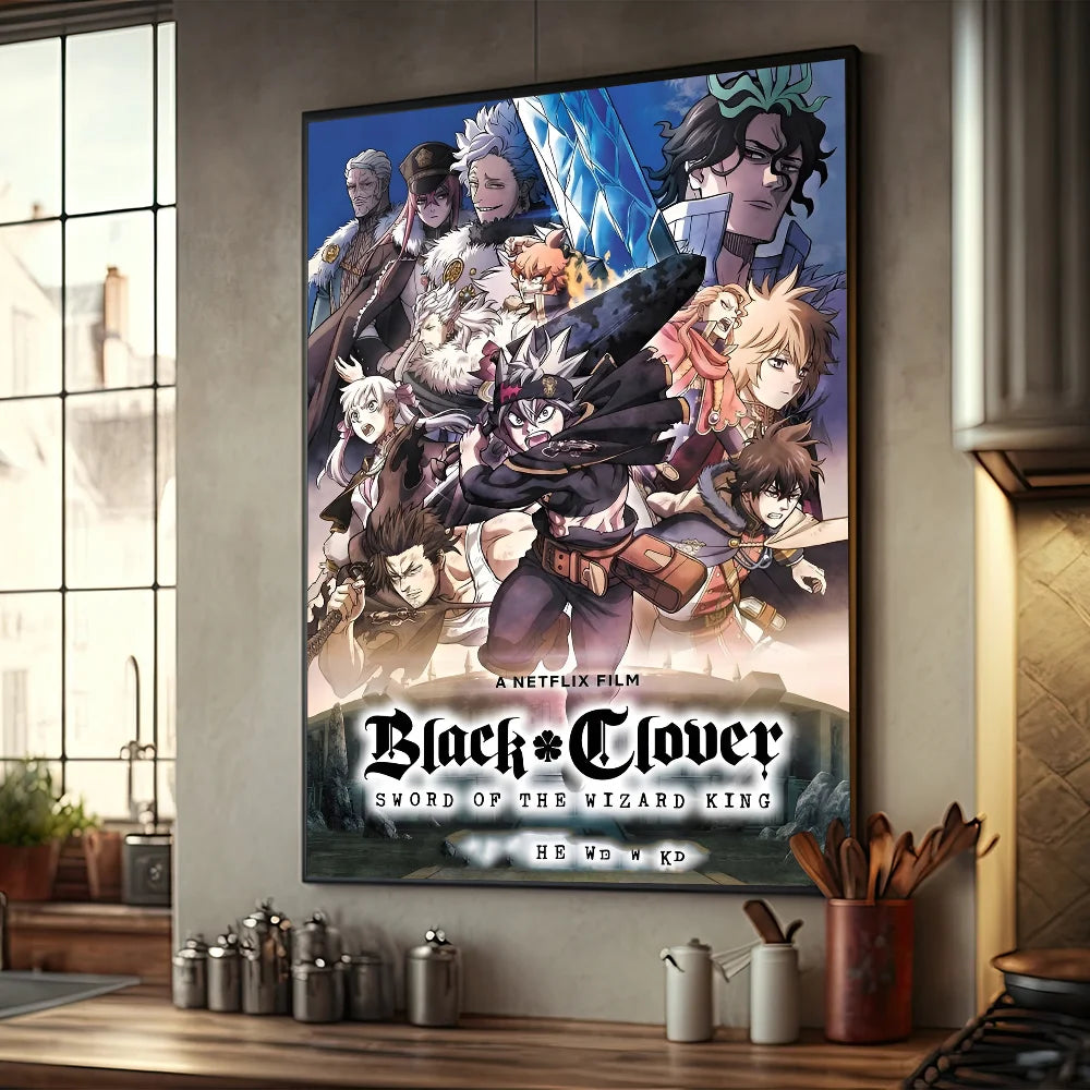 No-EN-Name-Null Modern Retro Rectangle Synthesized Paper Frameless HD Japanese Anime Black Clover Comics Books-Movies Design Self-Adhesive Waterproof Wall Art Posters/Colors-Black/Red/Orange/Multicolor