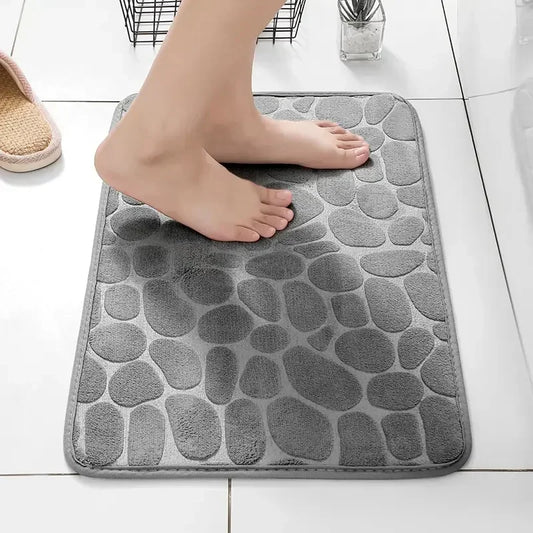 Soft Durable Memory Foam Non-Slip Printed Pebble-Like Coral Stone Design Polyester Bathroom Mats/ Colors-Grey/ Light Yellow/Russet/Size: 40x60 cm