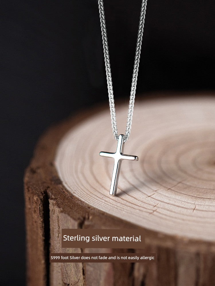 Adult Men Fine Imitation Sterling Silver Metal Polished The Light Of Faith Cross Pendant Chain Necklaces