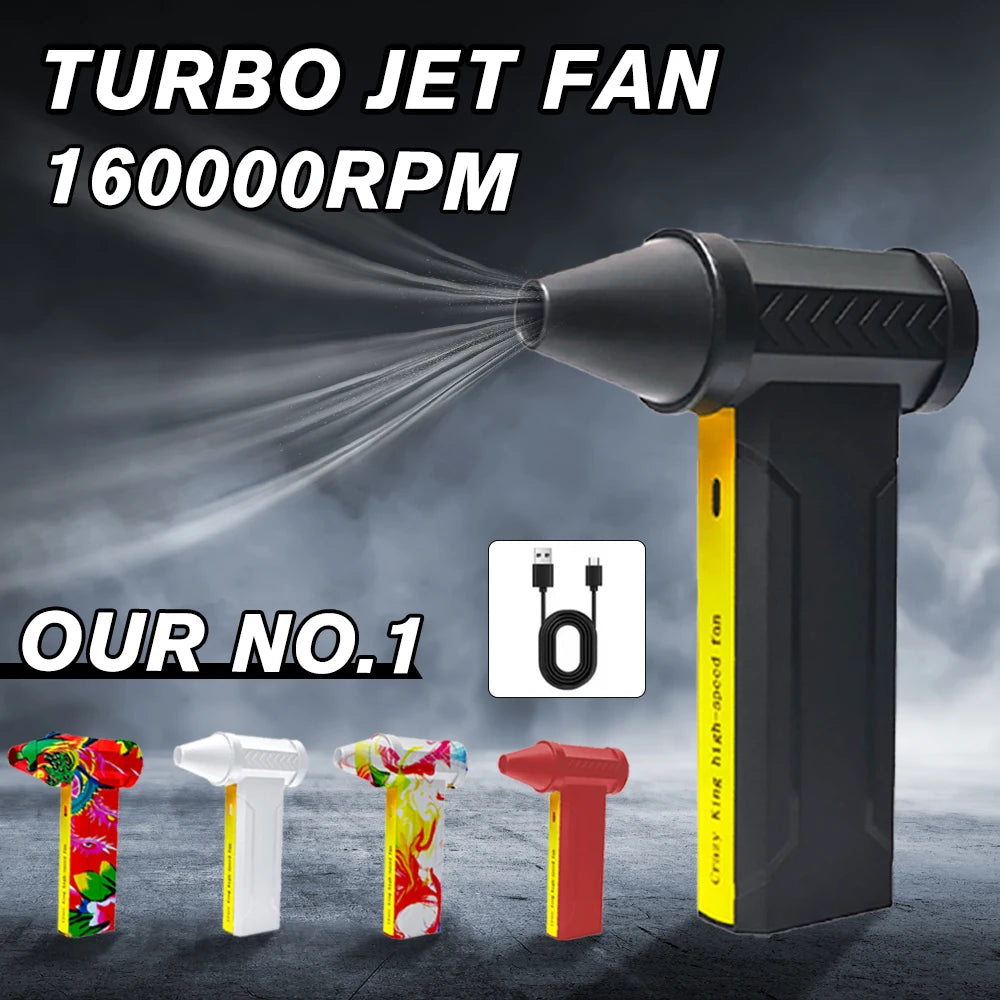 ISFRIDAY Home DIY Portable Handheld Black-Yellow Small Plastic 4 Gear Speed AC-Powered Rechargeable Battery-Powered USB Port Brushless Turbo Jet Fans/Colors-Red/Black/White/Brown/Multicolor