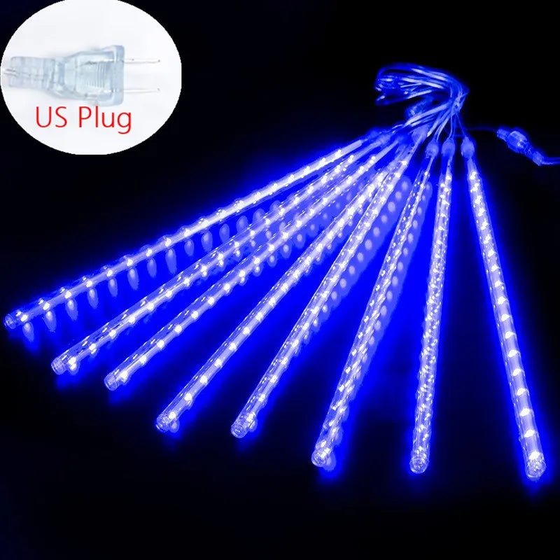 RUSNAK Outdoor-Indoor Waterproof-Dustproof Low Power Corrosion Resistant Warm-Cool White LED Falling White Meteor Shower Effect Design DC-Powered Fairy Shaped Light Ropes-String Lights/ Colors-Red/White/Blue/Multicolor
