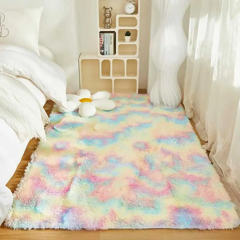 FORSWAN Kids Indoor Modern Soft Plush Heart Pattern Polyester Fabric Non-Slip Plastic Bottom Rectangle Shaped Rugs/Green Grass/Pink/Camel/ White/Tie Dye/Rainbow/Multicolor