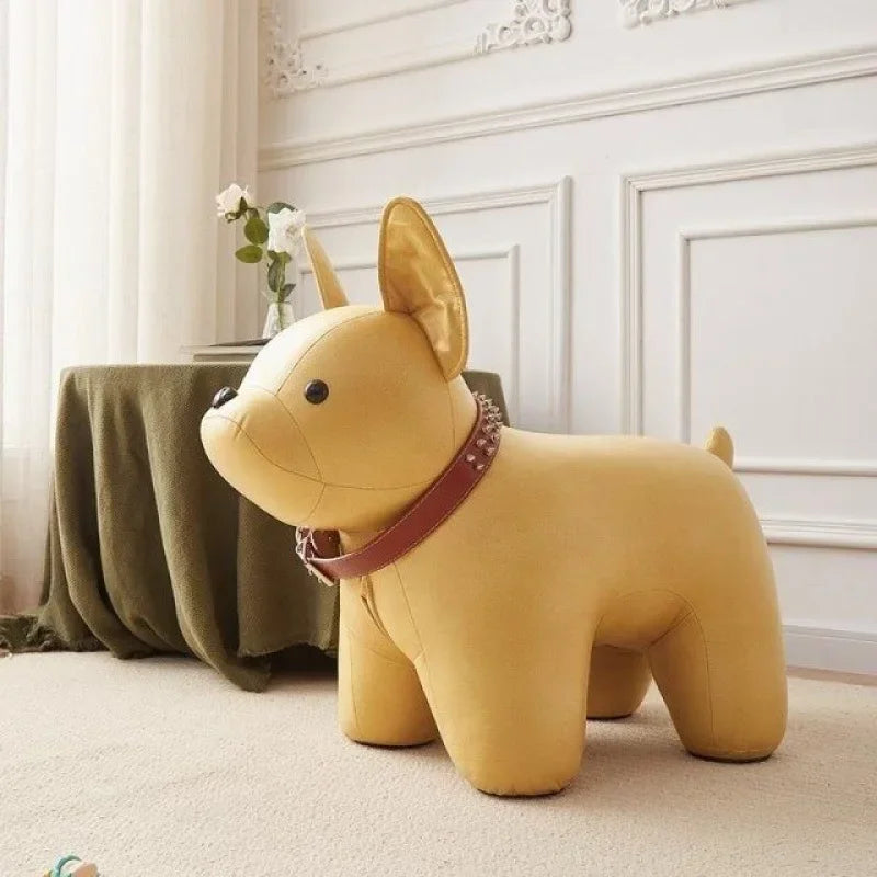 No-EN-Name-Null Kids Free-Standing Soft Faux Leather Upholstered Backless Pink Cartoon Dog Animal Shaped Wood Frame Flat Seat Table-Bar Stools /Colors-Pink/Yellow/White/Gray/Animal