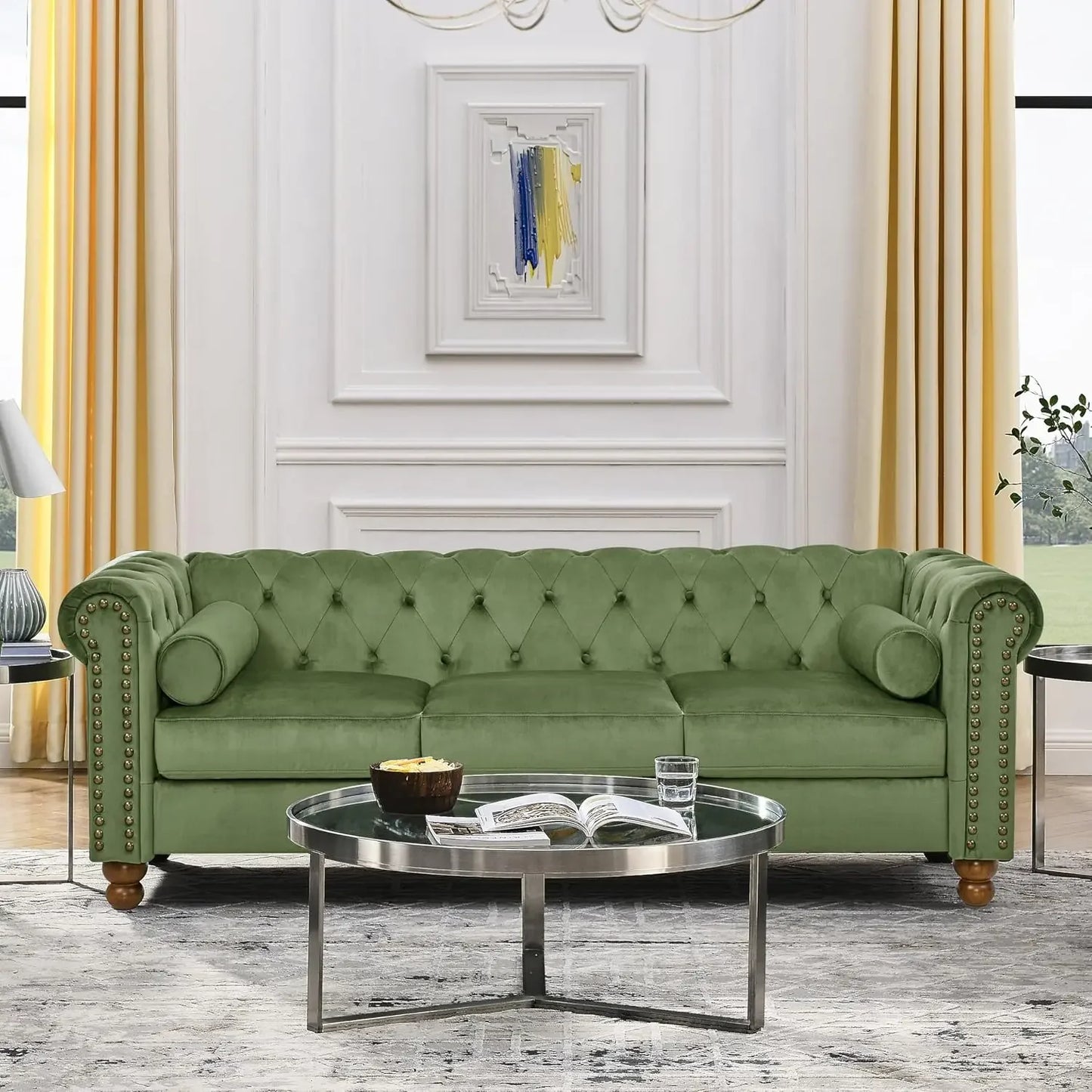No-EN-Name-Null Modern Chesterfield Velvet Loveseat Sofas