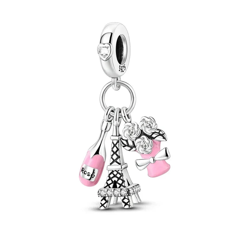 No-EN-Name-Null Women Sterling Silver Enamel Rainbow-Hot Air Balloon Design Fine Imitation Zircon Stone Glass Nuggets Beads Shaped Charms-Pendants/ Colors-Rainbow/Multicolor/Silver/Pink/Animal/Floral