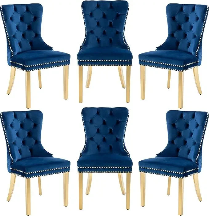 6pcs/ Upholstered Velvet Kitchen Dining Set/ Tufted Legs/ Nail-Head Trim/Colors-White/Blue/Gray/Black