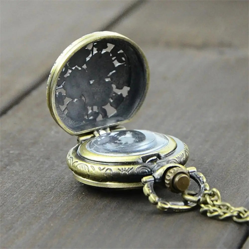 SANWOOD Adults Vintage Antique Quartz Analog Display Bronze Round Shaped Metal Case Glass Face Arabic Numeral Engraved Flowers-Eiffel Tower-Chinese Zodiac Design Pendant Chain-Pocket Watches