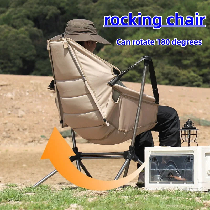 No-EN-Name-Null Adult Outdoor Green Soft Canvas Upholstery Fabric Cotton Filling Pillow Headrest Portable Foldable Adjustable Aluminum Metal Frame Classic Rocking Chairs/Colors-Beige/Olive Green/Black/Gray