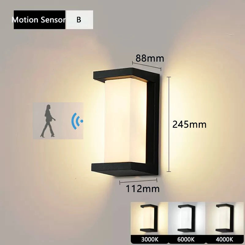 ZHENGDE LIGHTING Outdoor Waterproof Cool-Daylight White LED Lights Radar Intelligent Control Motion Sensor Black Plastic Rectangle Shaped Wedge Base AC-Powered Porch Wall Light Fixtures