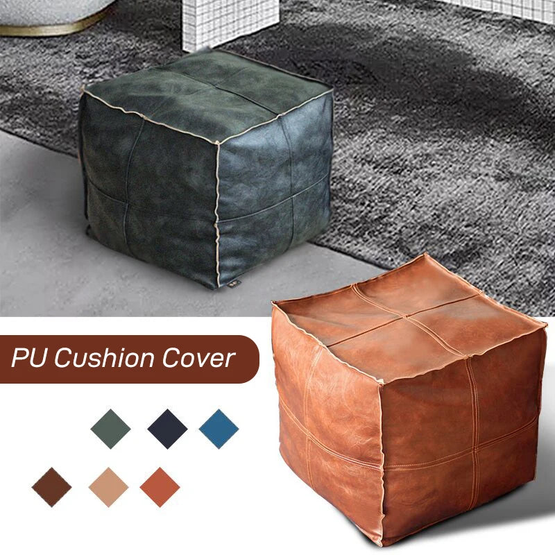 No-EN-Name-Null Modern Moroccan Square Cotton-Polyester-Feathers Fillers Synthetic Faux Leather Upholstery Removable Ottoman Pouf COVERS /Colors-Brown/Green/Gray/Blue/Geometric