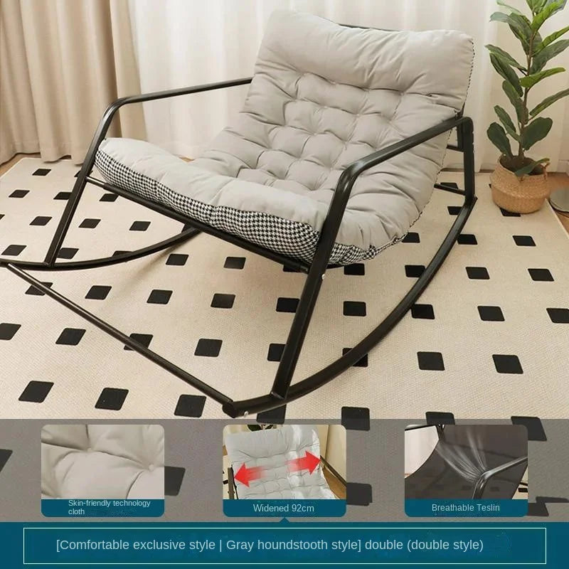 OEMG Indoor Adults One Person Soft Upholstered Padded Velvet Fabric Lying Down Lazy Metal Frame Base Sway Back Double Nursery Rocking Chairs/Colors-White/Gray/ Orange/Beige/Black/Multicolor/Checkered