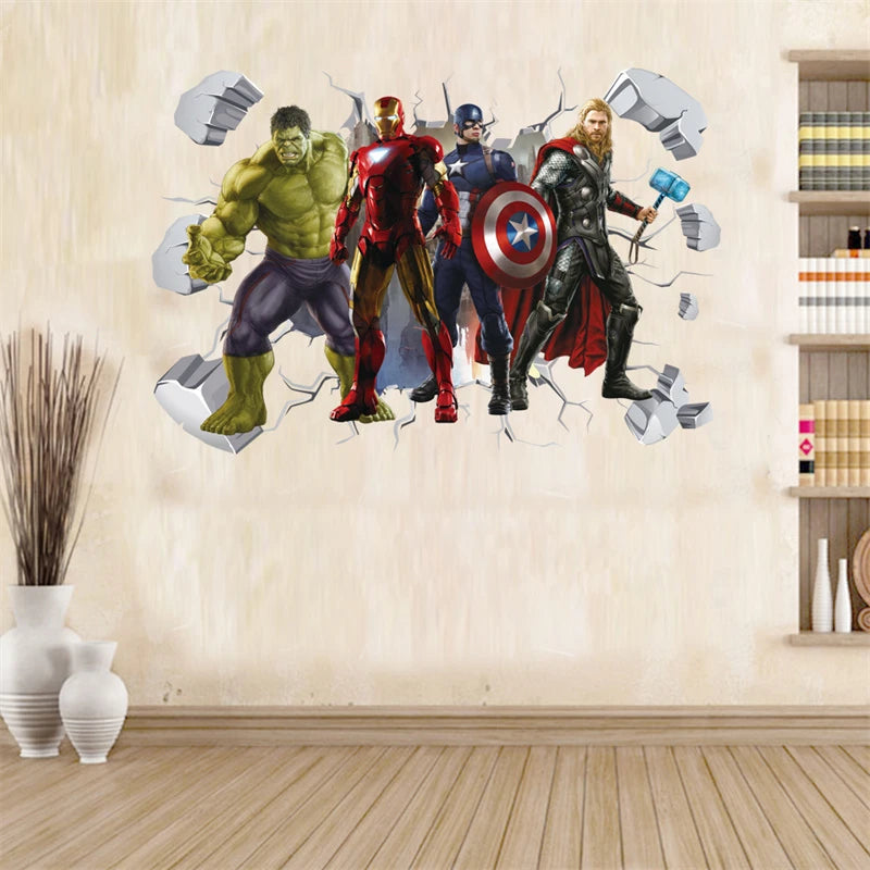 MINISO Kids 3D Plastic PVC Movie-TV Superheroes Broken Marvel Avengers Wall Art Stickers/Colors-Multicolor