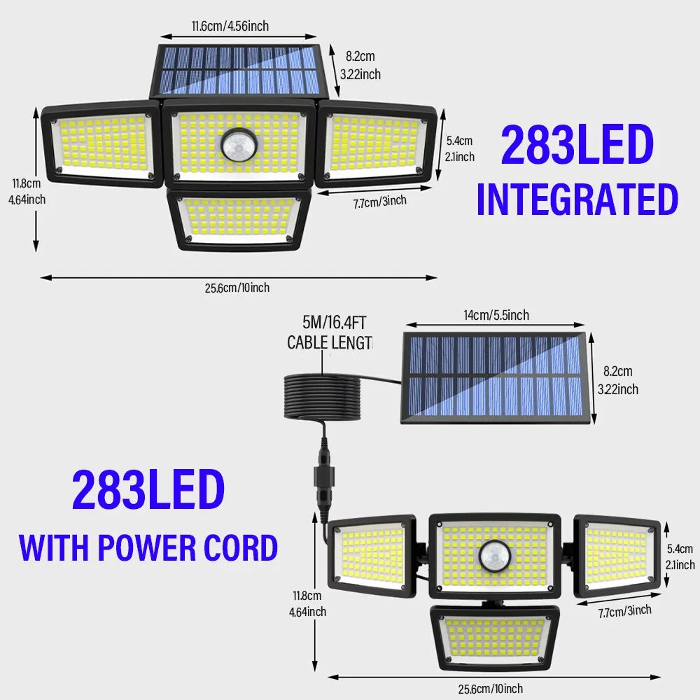 SHUSTAR Outdoor Waterproof Remote Control Sensitive Motion Sensors Dimmable Adjustable 3 Mode LED Light Four Black-White-Gray Plastic Rectangle Body Solar-Powered Lithium Battery Flood-Spot Lights/ 5m Extension Cord Included