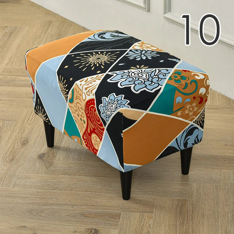 Rectangle Shaped Polyester Elastic Spandex Stretch Ottoman Slipcovers/Colors-Multicolor/Red/Floral/Black/Orange/Beige/Gray
