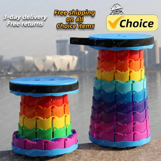 No-EN-Name-Null Outdoor Modern Waterproof Multicolor Round Flat Seat Hard Plastic 10 Retractable Locking Levels Portable Non-Tipping Folding Chairs/Colors-Multicolor/Black/Blue/Red/Orange