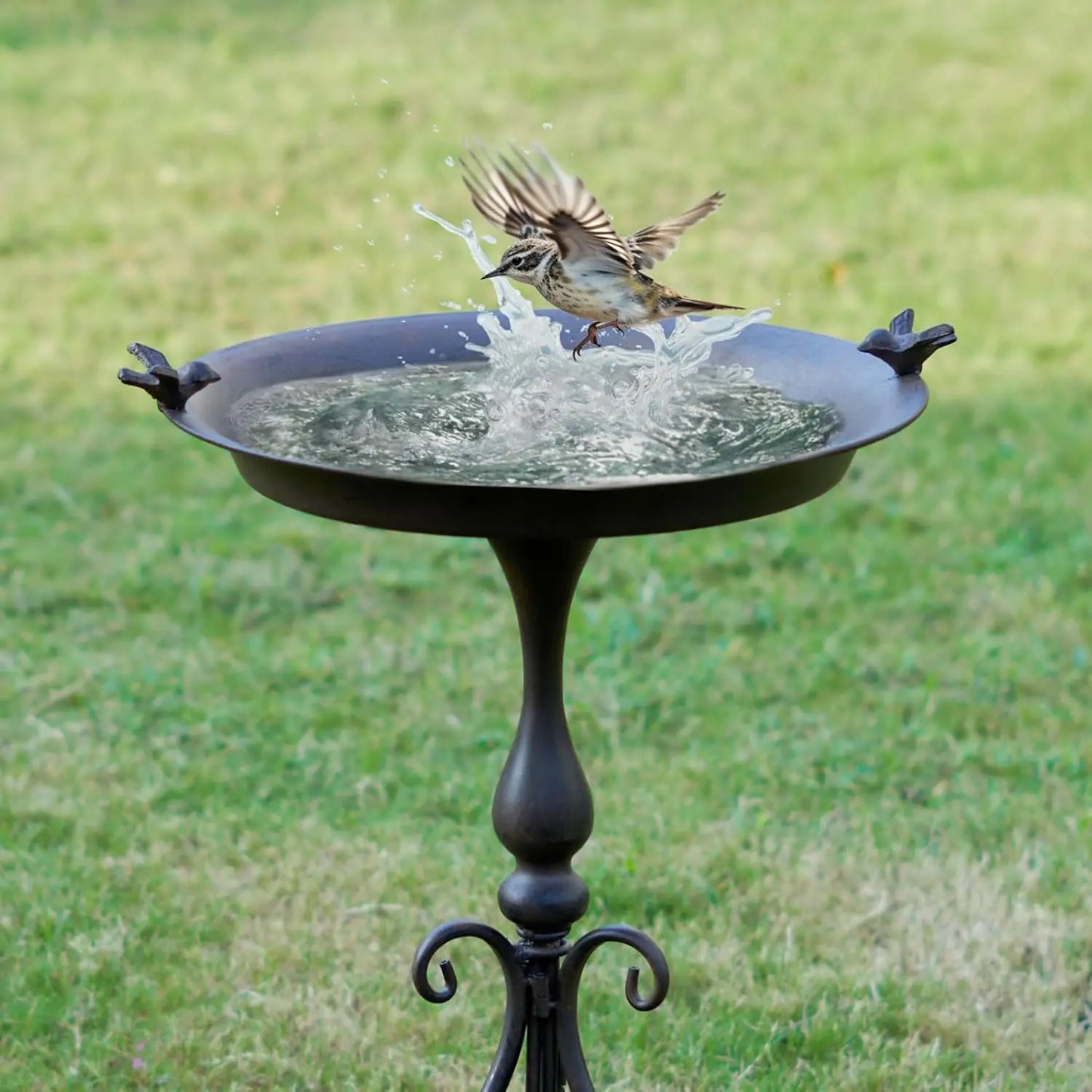 KIQUNE Outdoor Garden Large Rusty Brown Metal Bowls-Metal Stand-Three Legs Base Free-Standing Bird Baths/Colors-Black/Bronze/Brown