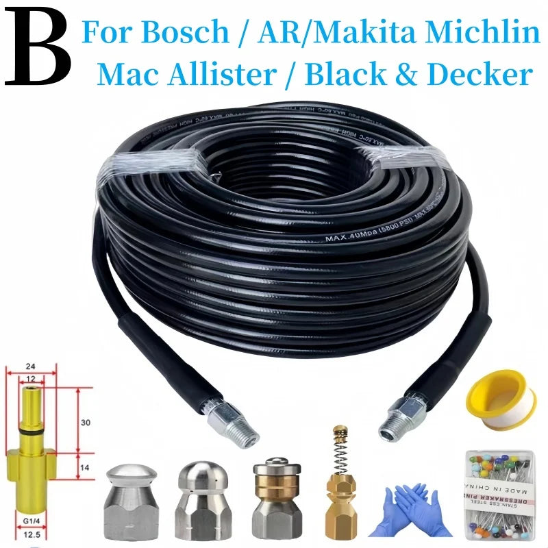 DUTRIEUX Outdoor Black High-Pressure Cleaning Non-Twisting Detachable Brass-Aluminum Alloy Connectors White Plastic Silver Stainless Steel Nozzles Sewer Drainage Cleaning Air Pneumatic Hoses