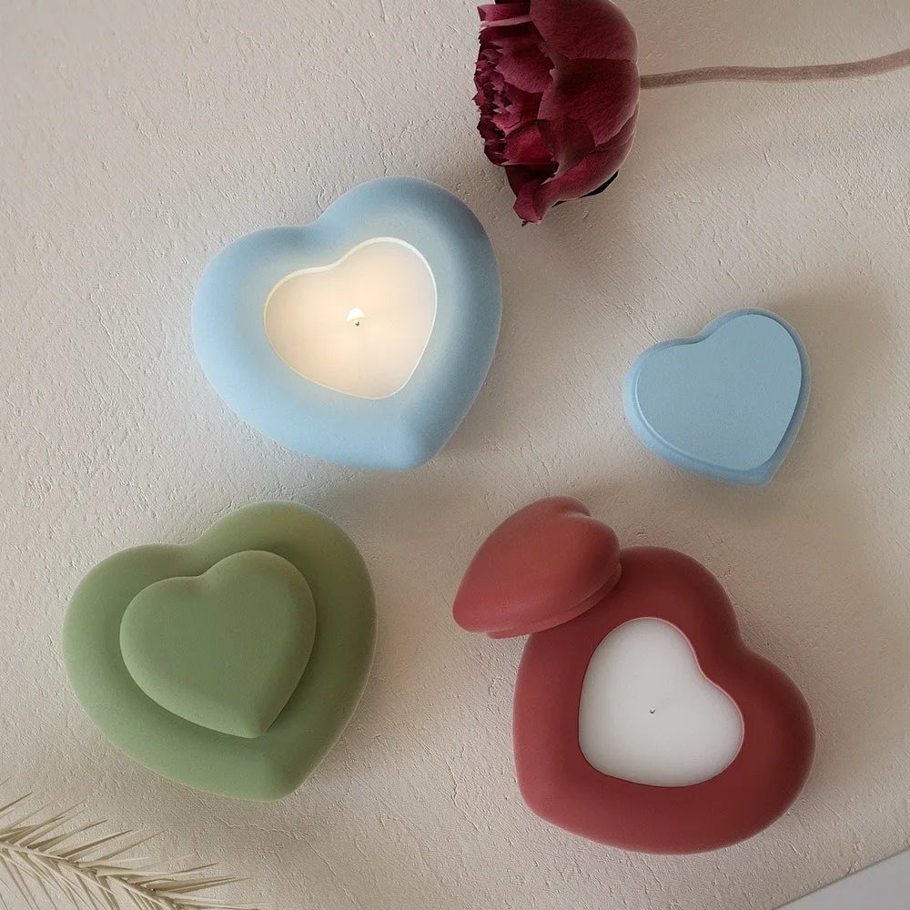 No-EN-Name-Null DIY Creative Heart Shaped Candle Cup-Lid Silicone Resin Milky White Craft Molds