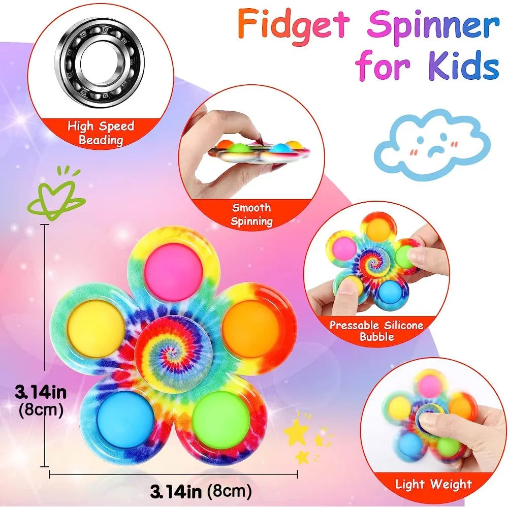 MOONBIFFY Teens-Adults Plastic Rainbow Tie-Dyed Fidget Spinner Bubble Popping Finger Toys /Ages: 13-18 Years Old/Colors-Tie-Dye/Multicolor/Dots