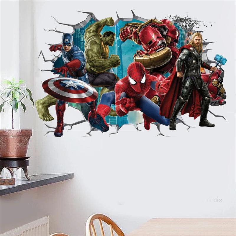 MINISO Kids 3D Plastic PVC Movie-TV Superheroes Broken Marvel Avengers Wall Art Stickers/Colors-Multicolor