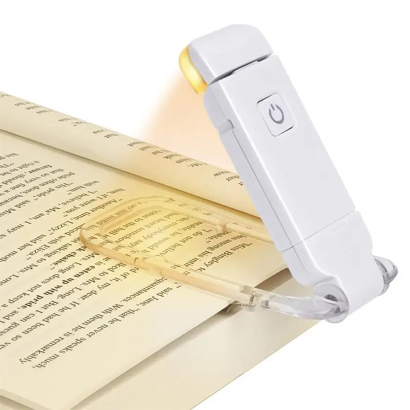 PZSUNLY Mini White Plastic Rectangle Shaped Body Lightweight Bookmark LED Light Eye Protection Amber Glow Flexible Metal Clip-On Dimmable USB Rechargeable Reading Book Lights/Colors-Black/Pink/Blue/White/Beige