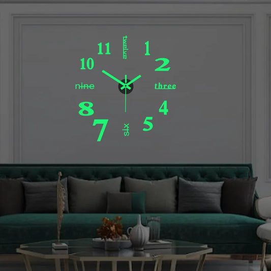 3D ABSTRACT Plastic Luminous Round Face Acrylic Frameless DIY Mute Stickers Quartz Metal Wall Clocks/Colors-Silver/Black/Green