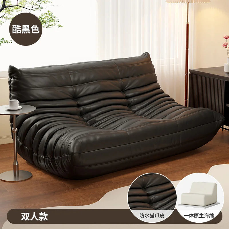BIANXIANG Modern Medium Soft Firmness Double Seat L-Shaped White-Striped Design Velvet Synthetic Leather Cushions Bean Bag Sectional Sofas