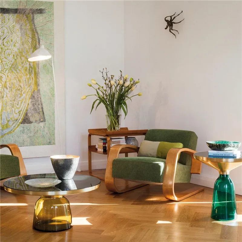 No-EN-Name-Null European Retro Multicolor Oval-Round Solid Glass Tea-Coffee Tables/ Size-50x53cm