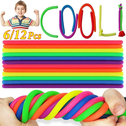 6-12 PCS Set Multicolor Soft Rubber Twistable TPR Stretchable Elastic Rope Relief Stress Fidget Toys/Ages: 7-18 + Years Older
