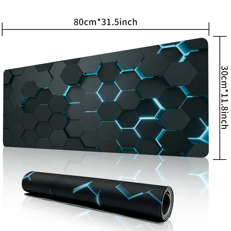XXL Hexagon Shape Design Gaming Anti-Slip Rubber Base Stitched Edges Smooth Polyester Fabric Computer Mouse Pads/Colors-Black/Purple/Blue/Geometric