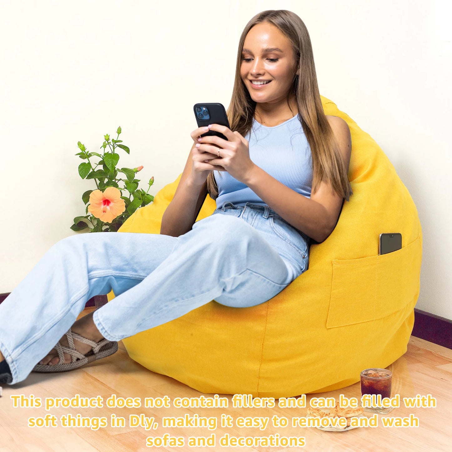No-EN-Name-Null Soft Comfortable Upholstered PS Polyester Fabric Large Bean Bag COVERS / NO FILLING /Colors-Yellow/Blue/Gray /Purple