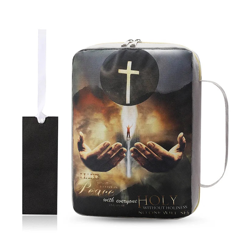 ALL GLORY Soft Handle Blue Floral Design Saying God Is Within Her She Will Not Fall Psalms 46: 5Metal Zippered Internal Pockets Nylon Fabric Polyester Lining Religious Items Bible Cover Cases/Colors-Various Floral Patterns
