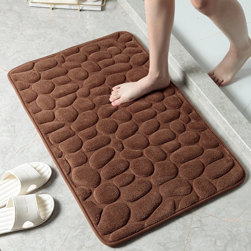 Modern Soft Multicolor Cobblestone Polyester Fabric Rectangle Bath Mats-Rugs