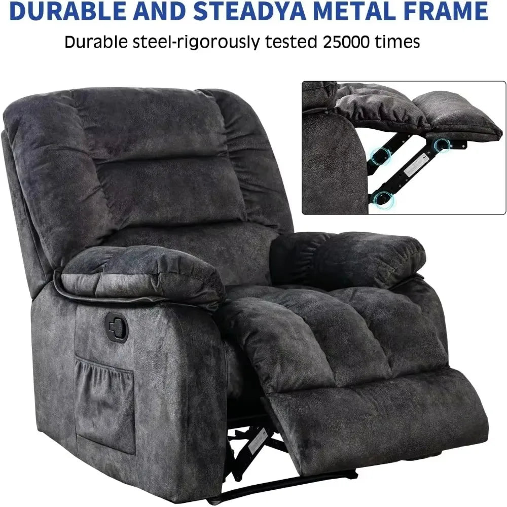 No-EN-Name-Null Modern Gray Upholstered Soft Overstuffed Padded Polyester Fabric AC-Powered Electric Heat-Vibration Combo Massage Recliners