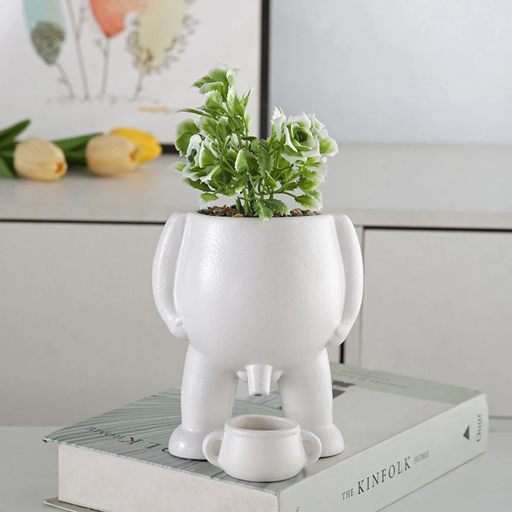 No-EN-Name-Null Small Modern Cute Cartoon Ceramic White Spoof Peeing In A Clay Pot With Two Handles Wear Resistant Desktop Flowerpots Planters /Colors-White/Black/Green/Multicolor
