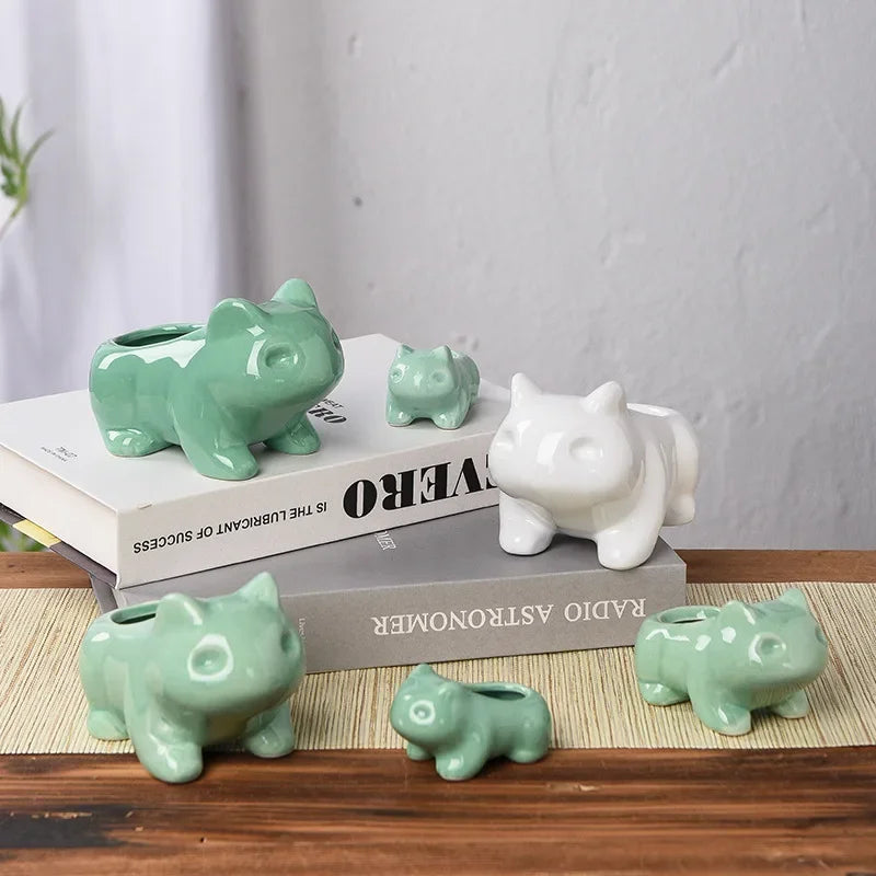 No-EN-Name-Null Indoor Glazed Porcelain Ceramic Cute Cartoon White-Green POKEMON Design Mini Succulent Desktop Flower Pots-Planters