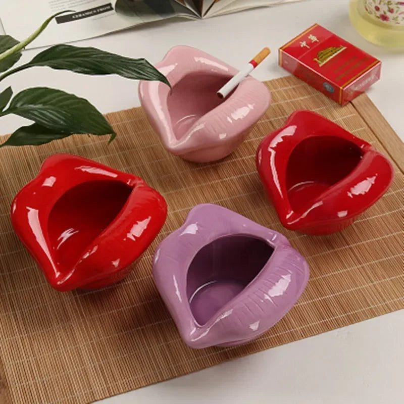 No-EN-Name-Null Cute Cartoon Ceramic Realistic Red Lips Shaped Cigarette Ashtrays/Colors-Purple/Red/Pink