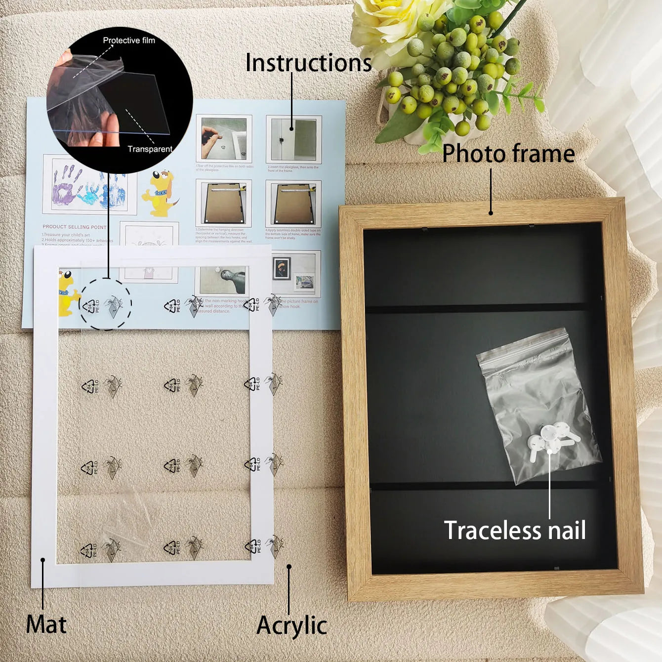 Wood Flap Art Frames Magnetic A4 Photo Frame Framed Picture DIY Children's Exhibition of Paintings Home Decoration Storage Rack