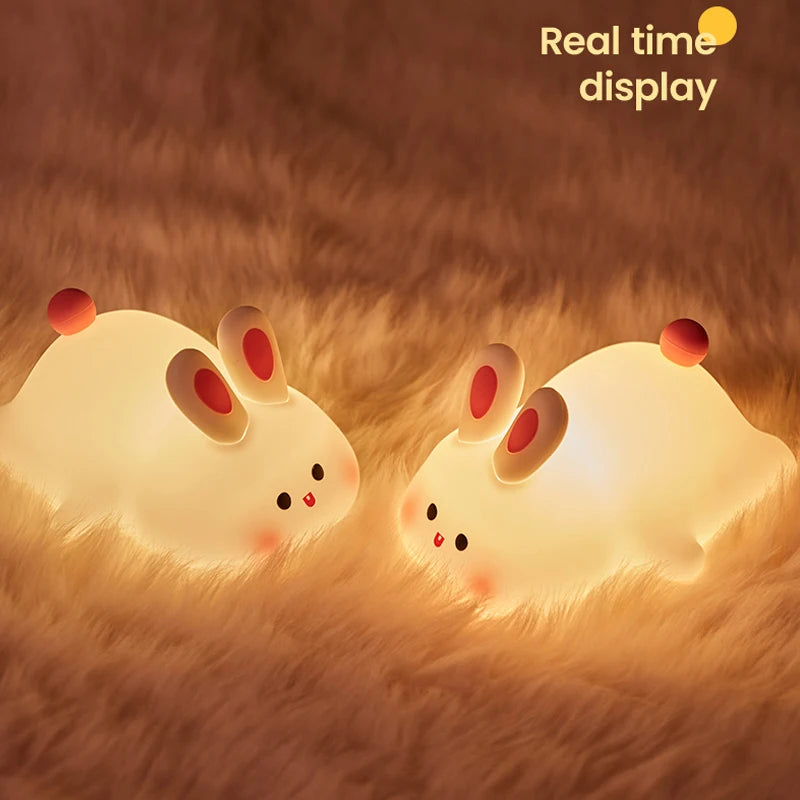 LESSDOT Kids Luminous Flux Cute Soft Silicone Cartoon Warm White Big Face Rabbit Animals Touch Power Soft Night Lights-Ambient Lighting /Rechargeable Batteries/4 Animals/No Batteries Required/Colors-White/Yellow/Multicolor/Animal