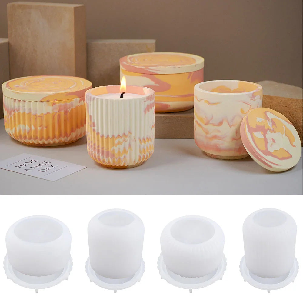 UDOCOOL Universal ALL AGES DIY Handmade Round Striped Candle Jar Container Milky White Silicone Craft Molds Candle Making Kits