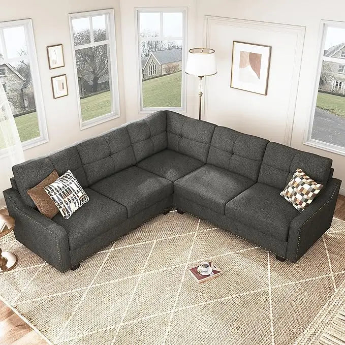No-EN-Name-Null Modern Medium Firmness L-Shaped Wood Framed Sectional Soft Plush Velvet Fabric Cushions Sofas/Colors-Black/Dark Blue/Dark Gray/Size: (D x W x H): 82.7 x 82.7x 36.2 inches/Weight Capacity: 1,488 lbs