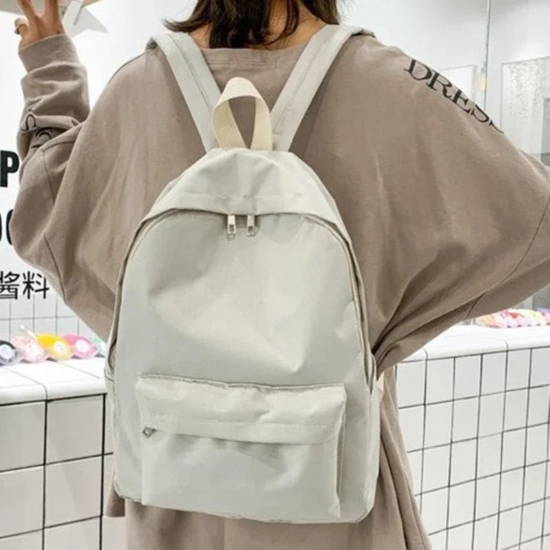 No-EN-Name-Null Preppy Solid Color Shoulder Bag Nylon School Knapsack Korean Teenager White School Bag Sports Travel Backpack for Women